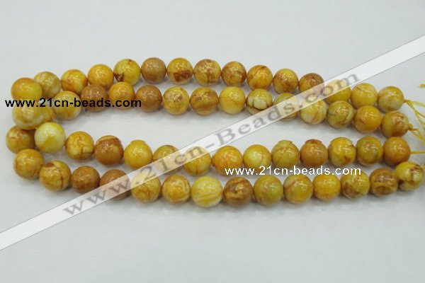 CAB936 15.5 inches 14mm round yellow crazy lace agate beads wholesale