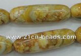 CAB939 15.5 inches 13*40mm rice yellow crazy lace agate beads wholesale