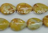 CAB940 15.5 inches 13*18mm flat teardrop yellow crazy lace agate beads