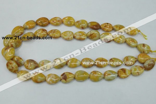 CAB940 15.5 inches 13*18mm flat teardrop yellow crazy lace agate beads