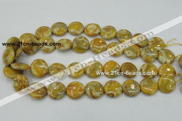 CAB944 15.5 inches 20mm flat round yellow crazy lace agate beads