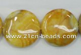 CAB945 15.5 inches 25mm flat round yellow crazy lace agate beads