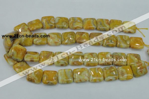 CAB947 15.5 inches 20*20mm square yellow crazy lace agate beads