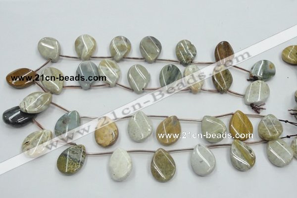 CAB953 18*25mm top-drilled twisted teardrop ocean agate gemstone