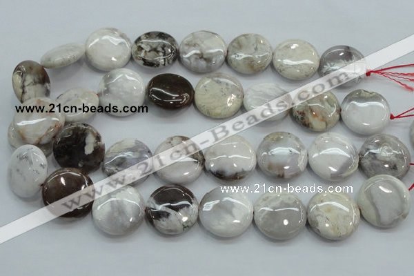 CAB964 15.5 inches 25mm flat round ocean agate gemstone beads