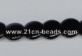 CAB982 15.5 inches 14mm flat round black agate gemstone beads wholesale