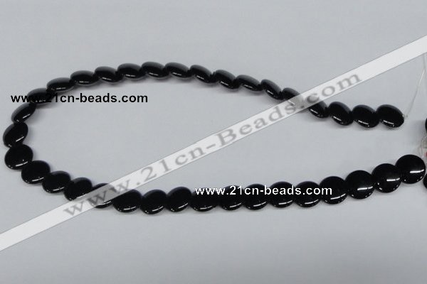 CAB982 15.5 inches 14mm flat round black agate gemstone beads wholesale