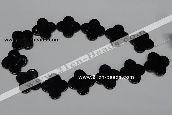 CAB991 15.5 inches 30*30mm flower black agate gemstone beads wholesale