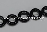CAB996 15.5 inches 12mm donut black agate gemstone beads wholesale