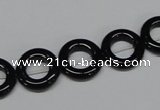 CAB997 15.5 inches 14mm donut black agate gemstone beads wholesale