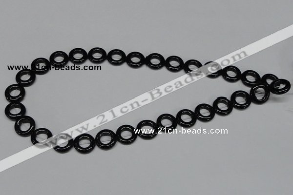 CAB997 15.5 inches 14mm donut black agate gemstone beads wholesale