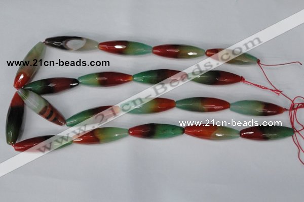 CAG1020 15.5 inches 12*40mm faceted rice rainbow agate beads