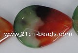 CAG1072 15.5 inches 30*40mm faceted flat teardrop rainbow agate beads