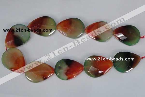 CAG1072 15.5 inches 30*40mm faceted flat teardrop rainbow agate beads