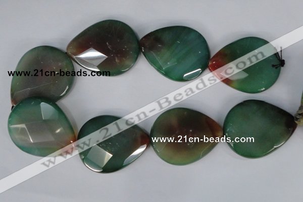 CAG1073 15.5 inches 40*50mm faceted flat teardrop rainbow agate beads