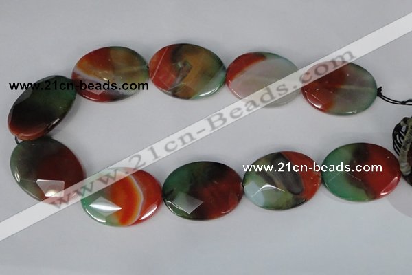 CAG1078 15.5 inches 30*40mm faceted oval rainbow agate beads