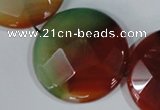 CAG1082 15.5 inches 35mm faceted coin rainbow agate beads