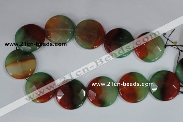 CAG1082 15.5 inches 35mm faceted coin rainbow agate beads