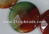 CAG1083 15.5 inches 40mm faceted coin rainbow agate beads