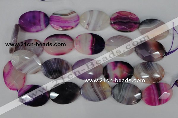 CAG1192 15.5 inches 25*35mm faceted oval line agate gemstone beads