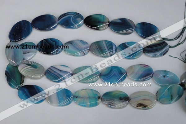 CAG1295 15.5 inches 20*30mm twisted oval line agate gemstone beads