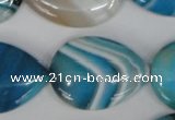 CAG1296 15.5 inches 22*30mm flat teardrop line agate gemstone beads