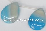 CAG1300 Top-drilled 22*30mm flat teardrop line agate gemstone beads