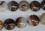 CAG1305 15.5 inches 14mm flat round line agate gemstone beads