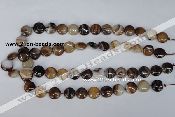 CAG1305 15.5 inches 14mm flat round line agate gemstone beads