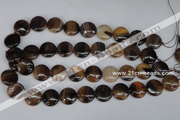 CAG1308 15.5 inches 20mm flat round line agate gemstone beads