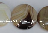 CAG1310 15.5 inches 30mm flat round line agate gemstone beads