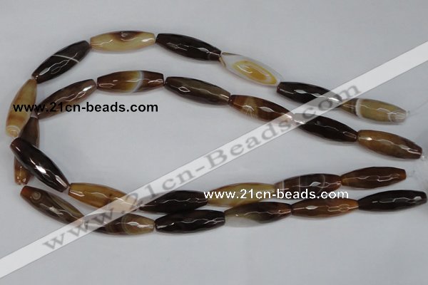 CAG1342 15.5 inches 10*30mm faceted rice line agate gemstone beads