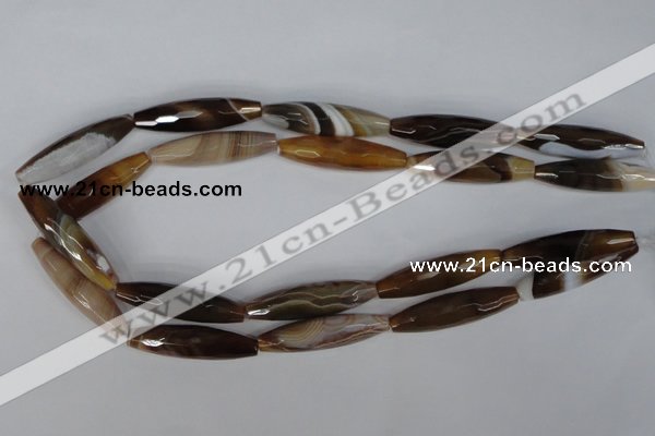 CAG1343 15.5 inches 10*38mm faceted rice line agate gemstone beads