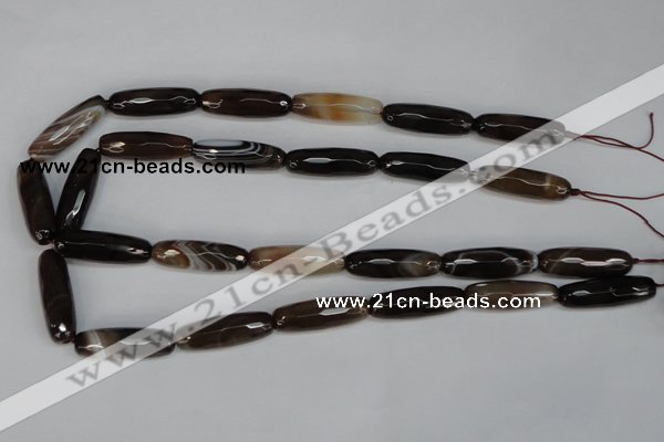 CAG1345 15.5 inches 10*30mm faceted rice line agate gemstone beads