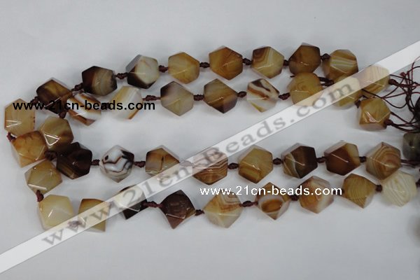 CAG1357 15.5 inches 16*18mm faceted nuggets line agate gemstone beads