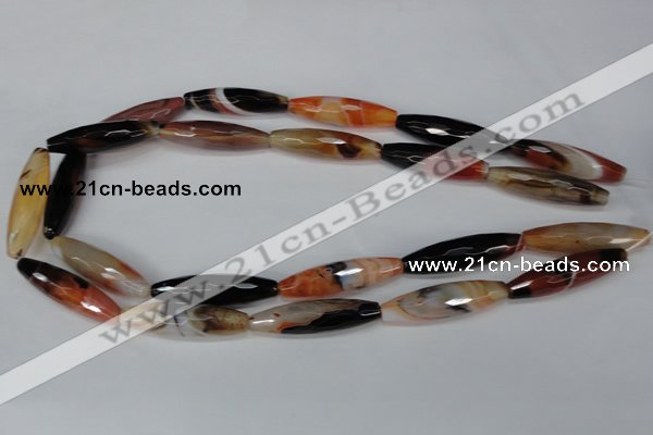 CAG1361 15.5 inches 10*38mm faceted rice line agate gemstone beads