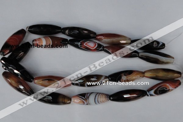 CAG1362 15.5 inches 13*38mm faceted rice line agate gemstone beads