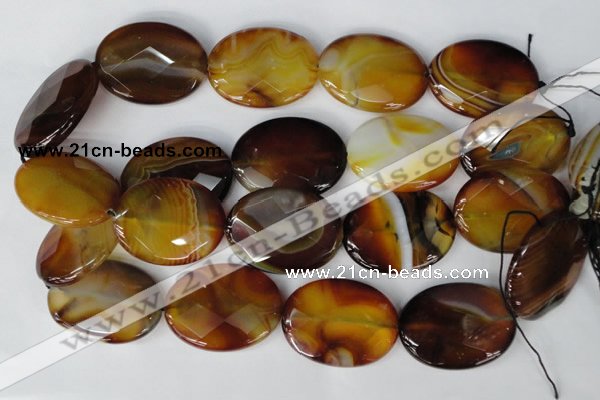 CAG1370 15.5 inches 30*40mm faceted oval line agate gemstone beads