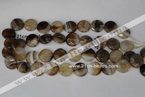 CAG1378 15.5 inches 20mm faceted coin line agate gemstone beads