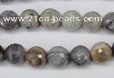 CAG1423 15.5 inches 10mm faceted round silver needle agate beads