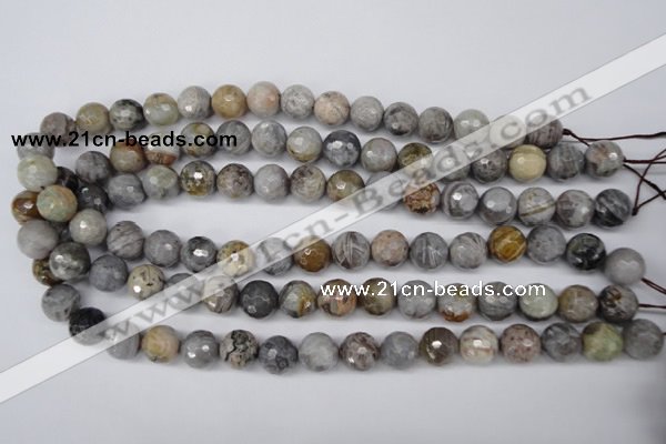 CAG1424 15.5 inches 12mm faceted round silver needle agate beads