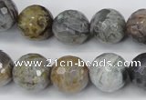 CAG1435 15.5 inches 14mm faceted round bamboo leaf agate beads