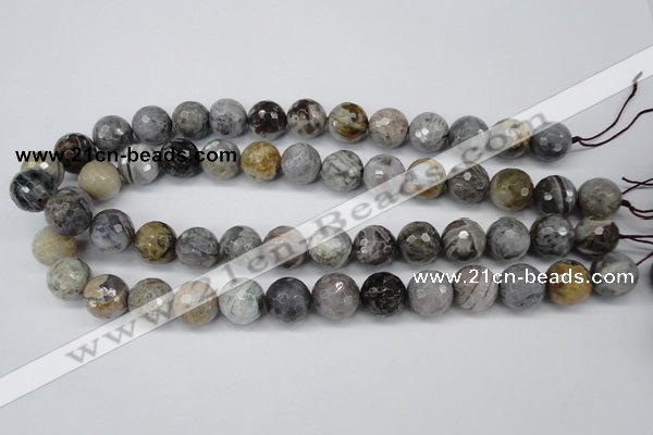 CAG1435 15.5 inches 14mm faceted round bamboo leaf agate beads