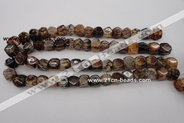 CAG1458 15.5 inches 12*13mm faceted nuggets dragon veins agate beads