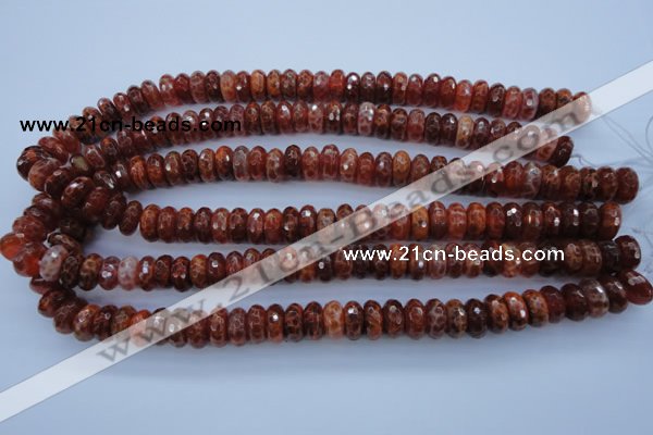 CAG1492 15.5 inches 6*12mm faceted rondelle natural fire agate beads