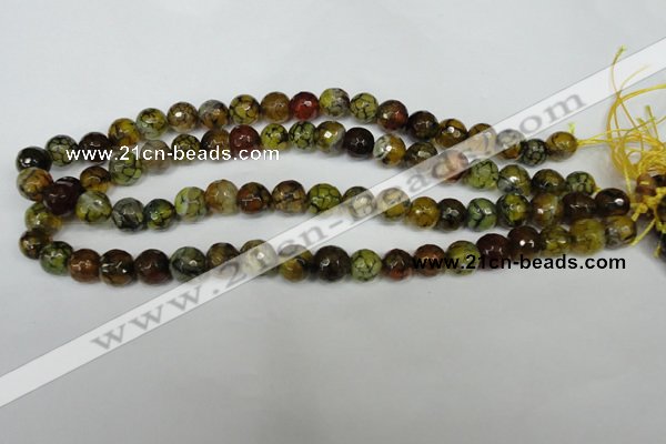 CAG1523 15.5 inches 10mm faceted round fire crackle agate beads