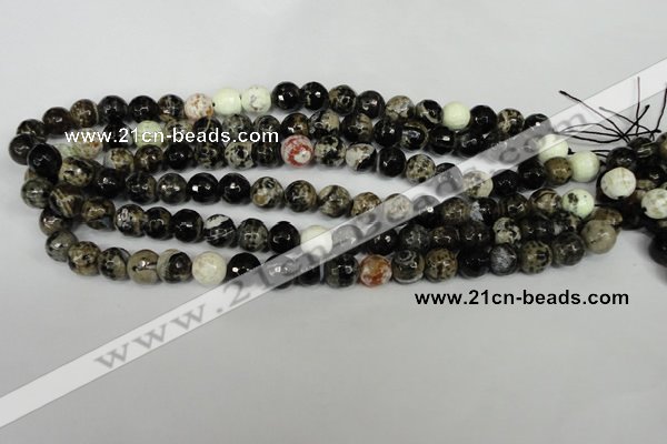 CAG1525 15.5 inches 10mm faceted round fire crackle agate beads