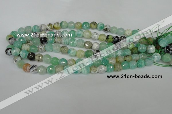 CAG1528 15.5 inches 10mm faceted round fire crackle agate beads