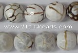 CAG1547 15.5 inches 14mm faceted round fire crackle agate beads