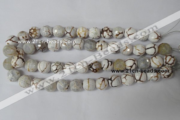 CAG1547 15.5 inches 14mm faceted round fire crackle agate beads